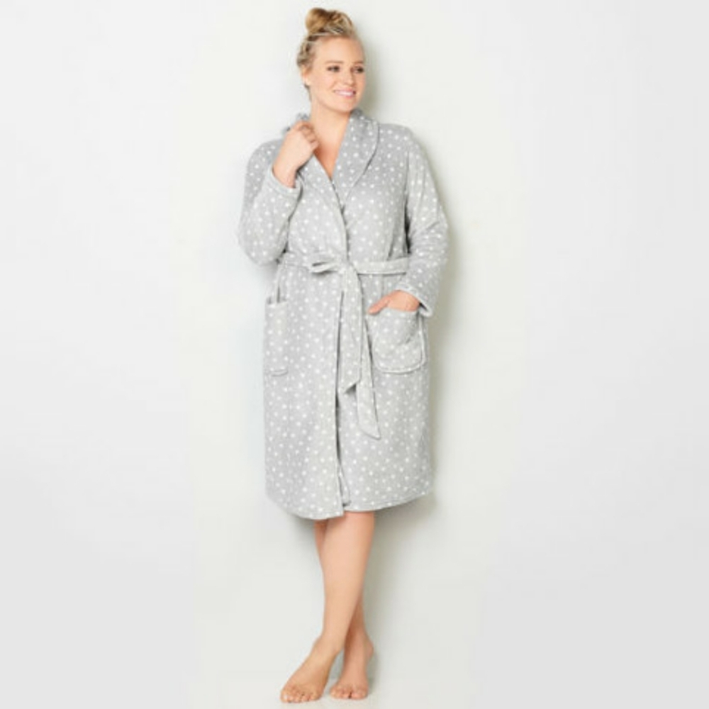 Grey Dot Plush Robe